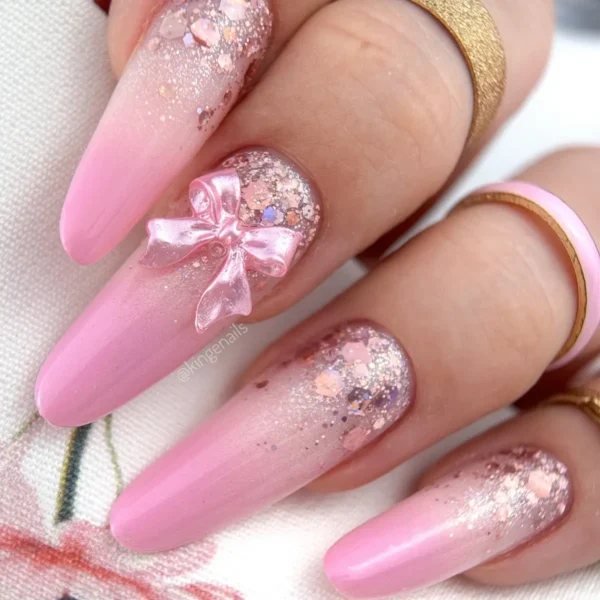Lange roze nagels met YOSHI Princess Gel 3